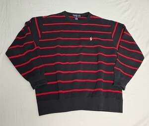 Ralph Lauren Black and Red Striped Crewneck Sweatshirt with Logo